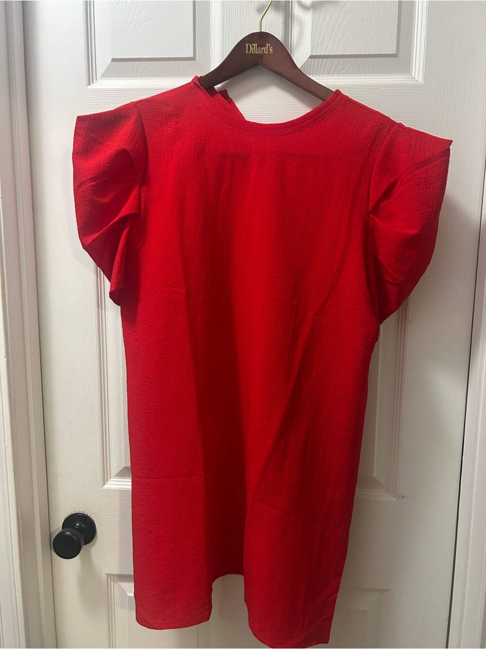 SHEIN Red Puff Sleeve Mini Dress Crew Neck Casual Shift Dress
